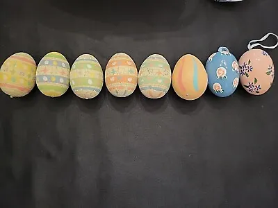 Vintage Set Of 8 Hand Painted Wooden Easter Eggs Floral Colorful Decor • $12