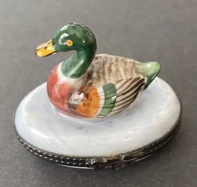 Vintage Peint Main Limoges France MALLARD DUCK Trinket Box *PLEASE READ* • $27