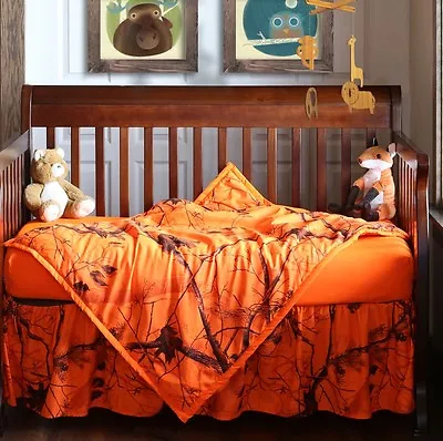 Realtree Blaze Orange Camo Baby Toddler Crib Set Bedding Sheet Skirt Blanket • $68.50