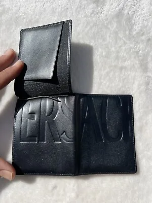 Gianni Versace Black Embossed Leather Tri-fold Card Case Money Clip Mens Wallet • $129