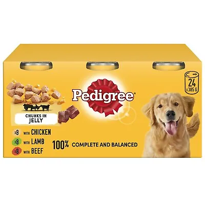 24 X 385g Pedigree Adult Wet Dog Food Tins Mixed Selection In Jelly Dog Can • £29.99