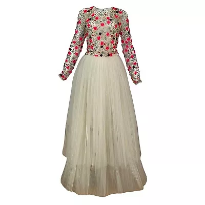 Naeem Khan Womens Flower Embellishment Tulle Layered Skirt Maxi Dress Size US12 • $2491.30