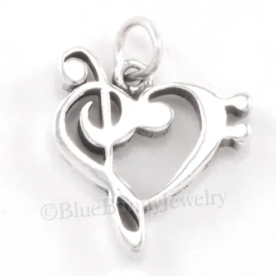 MUSICAL NOTE Charm Music Pendant 925 Sterling Silver Treble Clef Bass Heart • $17.99