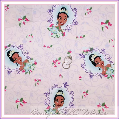 BonEful Fabric FQ Cotton Quilt VTG Pink Purple Disney Princess Frog Flower Tiana • $8.40