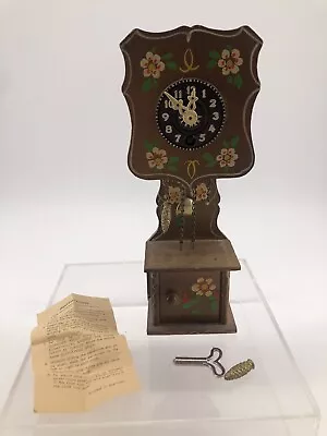 Vintage Miniature Wooden Grandfather Clock Made In Germany W/ Key Paper Working • $15