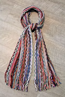 Lightweight Fashion Accent Scarf Zig Zag Striped 69x10  Multi-color Boho Fringe • $10.99