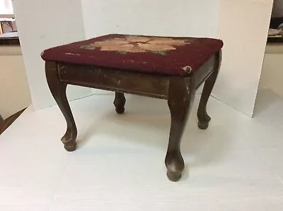 Vintage Upholstered Wooden Foot Stool Flowers Queen Ann Legs • $39.95