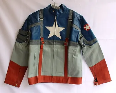 The Avengers Captain America Steve Rogers Blue Leather Jacket L Chris Evans • $79