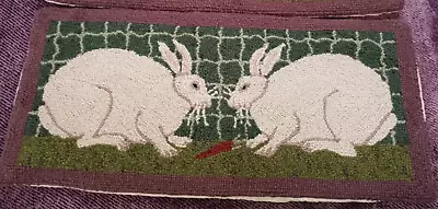 Warren Kimball Hooked Wool Pillow Cover Primitives Farmhouse Spring Rabbits • $69.99