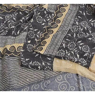 Sanskriti Vintage Sarees Multi 100% Pure Crepe Silk Printed Sari Craft Fabric • $38