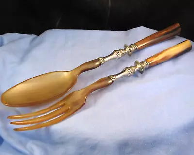 Silver Plated Antique Large Horn Salad Serving Spoon Fork Tableware Dinner Set • £0.99