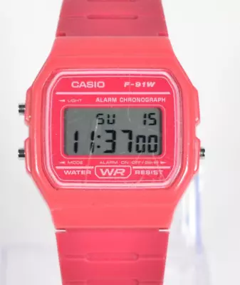 Casio F-91W Digital Watch Pink Women's Classic Resin 33mm Day Date #G044 • $14.98
