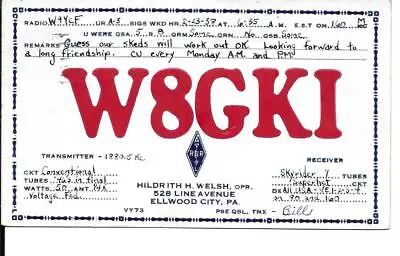 QSL  1938 Ellwood City PA   Radio Card    • $6.02