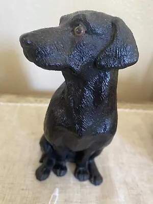 Vintage 1992 Universal Statuary Black Sitting Labrador Statue 7” Glass Eyes • $24