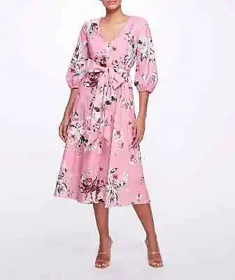 $495 MARCHESA NOTTE A-line Midi Dress With Balloon Sleeve Size 6 • $199.99