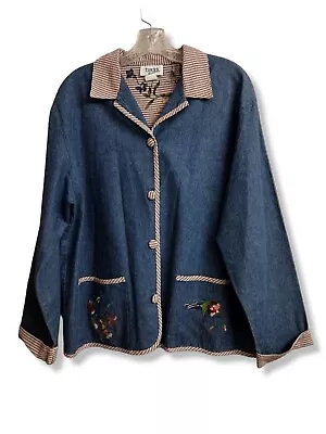 Teddi Womens Shirt Size M Button Up Jacket Chambray Gingham Embroidered  • $11.90