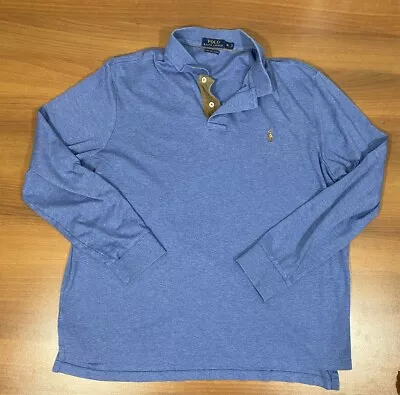 Polo Ralph Lauren Pima Soft Shirt Mens XL Long Sleeve Polo Mesh Solid Blue • $18.87