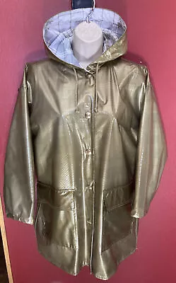 WIPPETTE Rainthings Rain Coat Jacket Women’s Size S Shiny Embossed Gold Hooded • $32.99