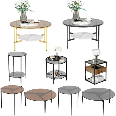 Coffee Table Tempered Glass Top Round Beside Tables Modern Living Room Accent • $59.90