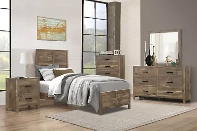 Rustic Weathered Pine Faux Wood Plank Twin Bed Ns Dresser Bedroom Furniture Set • $1099