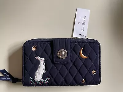 NWT~Vera Bradley~RFID Turnlock Wallet~Winter Forest~Rabbit/Bunny~Navy Microfiber • $43.99