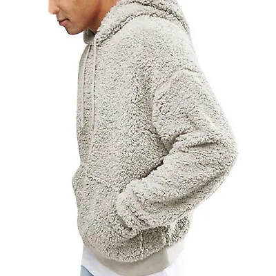 Pullover Solid Color Slim Fit Kangaroo Pockets Fuzzy Pullover Hoodie Soft • $18.78