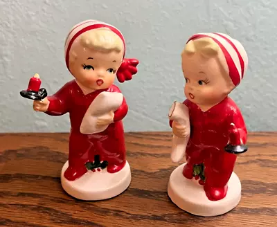 Vintage Retro Mcm 1958 Napco Christmas Pajamas Boy / Girl Salt & Pepper Shakers • $24.99