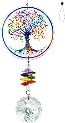 Crystal Rainbow Suncatcher Glass Tree Of Life OrnamentsHanging Chakra Beads Pe • £15