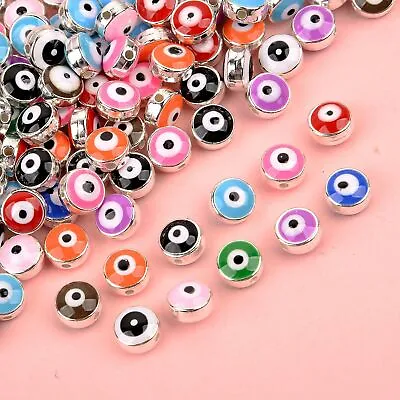 $3.99 • Buy 100Pcs Resin Round Spacer Loose Evil Eye Beads Colorful Jewelry Making Bracelet