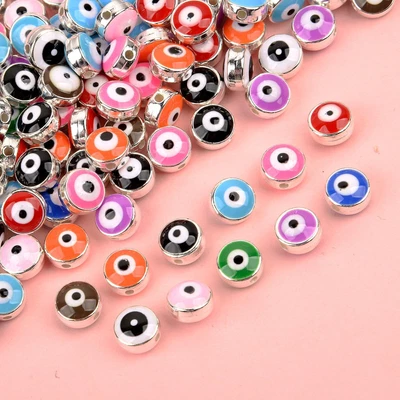 $3.99 • Buy 100Pcs Resin Round Spacer Loose Evil Eye Beads Colorful Jewelry Making Bracelet