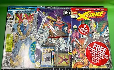 X-Force #1 SEALED 2 Comic Set Deadpool + Cable Rookie Cards 1991 Marvel X-Men • $11.99