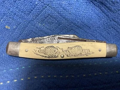 $12 • Buy Vintage Schrade Scrimshaw, Three Blade Knife SC505