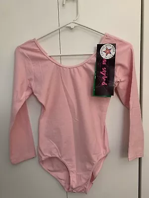 Vintage Women’s Leotard Pink Star Styled Size L Cotton Lycra NWT Long Sleeve • $35