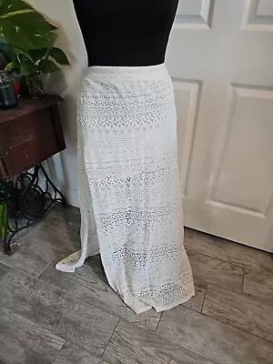 Hollister Sheer Mesh Maxi Inner Mini Skirt M NEW Boho Hippie Bohemian Ivory Slit • $19