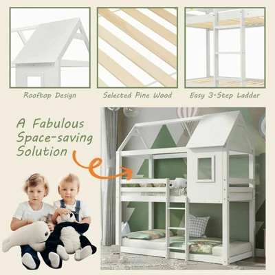 £319.99 • Buy White Children Bunk Bed 3FT Cabin Loft Bed Frame Twin Sleeper Solid Pine Wood