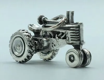 Sterling Silver TRACTOR Necklace Pendant SPINNING WHEELS Gold Vermeil CHARM Nice • $64.54