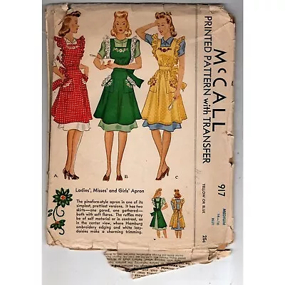 Original Vintage Pinafore-Style Apron Sewing Pattern 1940's McCall 917 Size Med. • $15.37