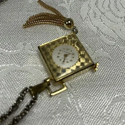 MAJESTI 17 Jewels Swiss Made Gold Pendant Watch & Chain Miniature Womens • $49.99