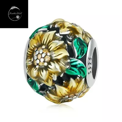 £17.99 • Buy Genuine Sterling Silver 925 Sunflower Flower Bead Charm For Bracelets Family Mum