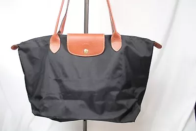 Longchamp Paris Womens Black Flap Tote Shoulder Bag Handbag • $49