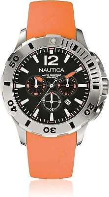 Nautica A16567G Quartz Watch - Black Dial Chronograph Display - Orange Strap • £149