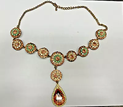 Vintage Runway Moghul Style Rhinestone Statement Necklace Adjustable Length • $14.99