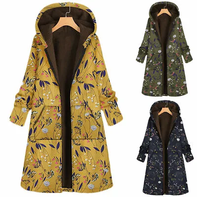 £29.22 • Buy Womens Ladies Floral Fleece Lined Hoodie Jacket Long Coat Winter Parka Outwear