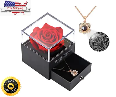 Preserved Rose With I Love You Necklace Birthday Gifts For Mom Wife Girlfriend • $28.95