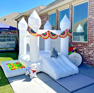 Home Use 9x7ft Moonwalk Inflatable White Bounce House With Ball Pit For Kids • $179