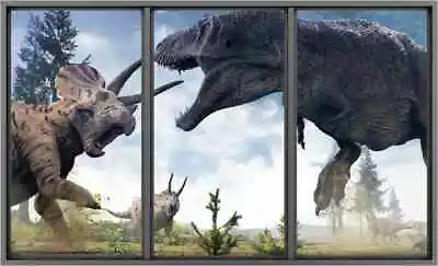 WindowScape T-Rex Vs Triceratops Dinosaur 3D Window Wall Decal Vinyl Sticker • $26.39