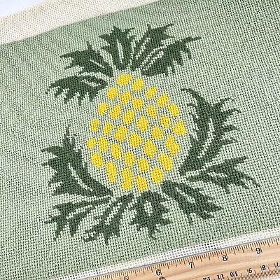 VINTAGE Needlepoint PINEAPPLE Yellow Green Wool On Canvas • $6.95