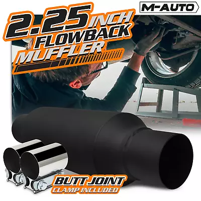 Black 16  Straight-Through Exhaust Muffler 2.25 Inlet/Outlet Tip W/2 Joint Clamp • $39.99