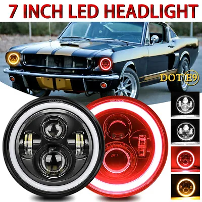 For Ford Mustang 1965-1978 7  INCH Round LED Headlights Halo DRL Angel Eyes Pair • $36.79