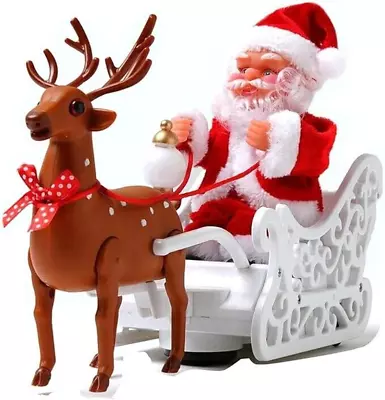 Christmas Electric Santa Claus Sleigh Deer Toy Decorative Music Lights Gift Set • £15.98